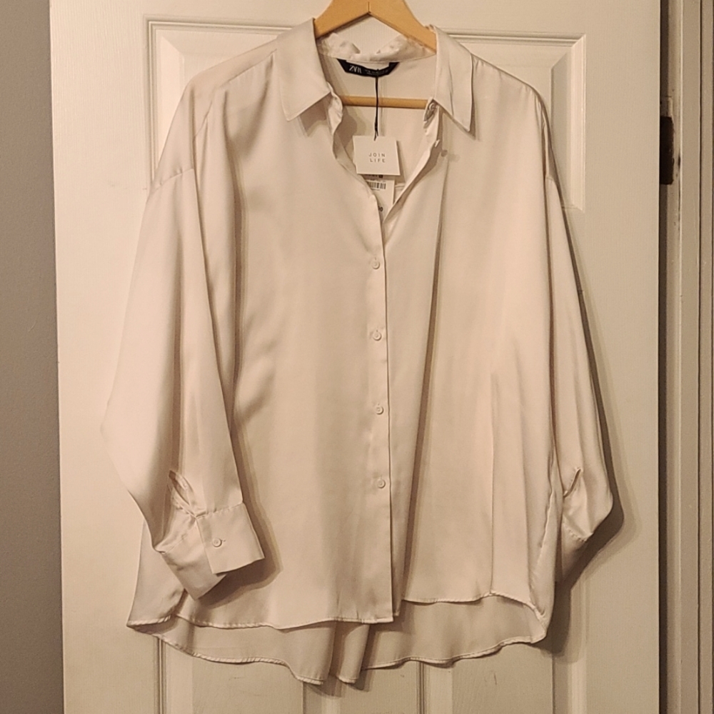 NWT Zara Ecru Satin Blouse XL